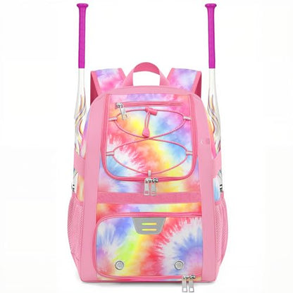 Youth Baseball Bag - Softball Bag for Girls & Boys with Shoes Compartment, Bat Backpack for Baseball, T-Ball & Softball Equipment - color: Tie-dye-Pink