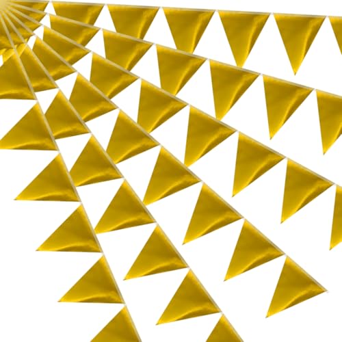 64ft Gold Triangle Pennant Banner Flag Metallic Paper Bunting Garland for Hanging Backdrop Birthday Party Decorations Graduation Bachelorette Bridal Wedding Baby Shower New Year Party Supplies - color: Gold