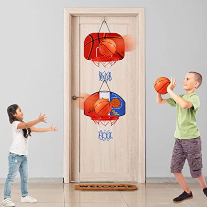 Sosation 2 Pcs Mini Basketball Hoop with 4 Basketball, Sticky Hook, Pump, Indoor No Drilling Basket Ball Hoop Decompress Game for Kid Adult Back to School Gift - style: Shoot Style