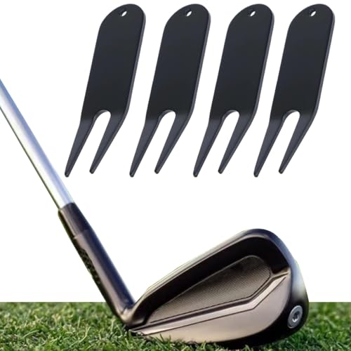 Metal Golf Divot Tools Bending Golf Divot Repair Tool Golf Ball Mark Fairway Repair Fork Golf Green Repair Tool 4 Pieces (Black)