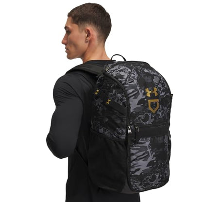 Under Armour Unisex Utility Baseball Backpack Print, (005) Black / / Metallic Gold, One Size Fits All - color: (005) Black / / Metallic Gold