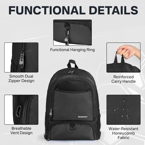 Soccer Backpack with Ball Compartment and Cleat Pocket, Water-Resistant Youth Sports Bag for Soccer Basketball Volleyball, Athletic Gear Bag for Teens & Junior Athletes