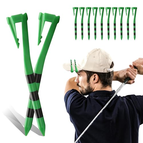 Golf Tees Plastic 3 1/4 Inch with Built-in Hat Clip 20 Pack, Unbreakable 4-Prong Striped Tees for Consistent Height, Bright Colors with Quick On-Course Access Design - color: Green