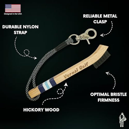 Golf Brush Made from Hickory Wood, Golf Club Groove Cleaner with Secure Clip Attachment for Bags and Carts - Golf Gifts for Men - color: Blue and White