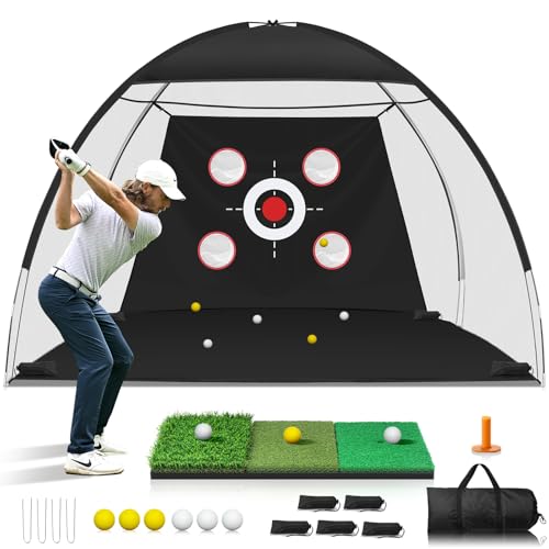 10x7FT Golf Net with Mat, Golf Practice Net for Backyard Garage Indoor Outdoor with Target Pockets for Driving Chipping Swing, for Men Women Dad Husband Golfer, Ideal Gift for Him - size: 10x7
