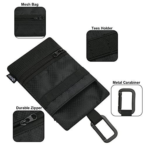 Cosmos Golf Pouch Bag Tees Holder Ball Pocket, Zippered Valuables Accessories Belt with Carabiner for Balls, Tees, Markers, Divot Tools, Phone, Keys Black