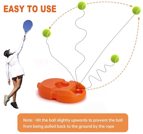Tennis Trainer Rebound Ball with 3 String Balls, Solo Tennis Training Equipment, Portable Rebounder Kit for Beginners - color: Orange