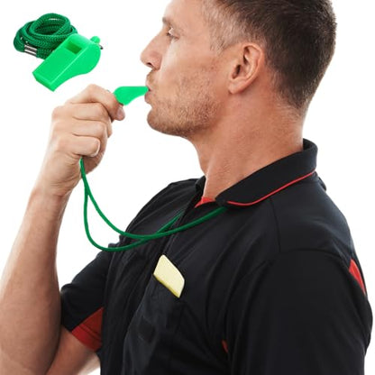 SynHHergyx 2Pcs Plastic Green Sports Whistles for Coaches with Lanyard Loud Crisp Sound Whistles for Referees Teacher Outdoor Enthusiasts and Family Emergencies