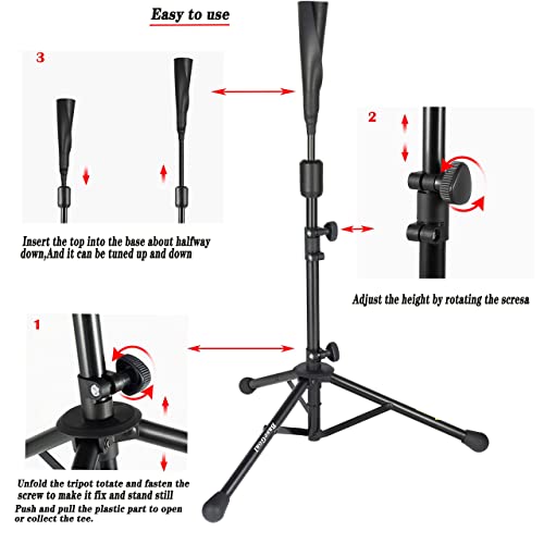 BaseGoal Batting Tee Baseball Tee,Softball Travel Portable Tee Tripod Stand Rubber Tee for Batting Training Practice with Carrying Bag - color: Black, style: New Tee