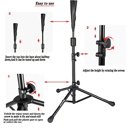 BaseGoal Batting Tee Baseball Tee,Softball Travel Portable Tee Tripod Stand Rubber Tee for Batting Training Practice with Carrying Bag - color: Black, style: New Tee