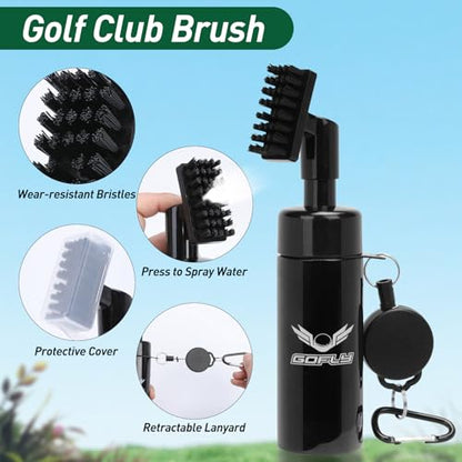 Gofly Golf Club Cleaning Kit, Golf Club Brush & Golf Groove Sharpener & Absorbent Golf Towel, Leak-proof Stretchable Press-Spray Golf Club Cleaner, Golf Gifts for Men, Essential Accessories for Golfer