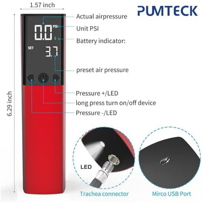 Pumteck Electric Ball Pump, Smart Air Pump Portable Fast Ball Inflation with Precise Pressure Gauge and Digital LCD Display for Football Basketball Volleyball Football - color: Red