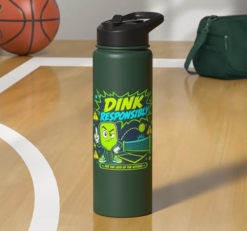Dink Responsibly Pickleball Kitchen Court Stainless Steel Insulated Water Bottle - color: Dark Green