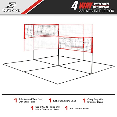 EastPoint Sports 4-Way Volleyball - size: ADJUSTABLE HEIGHT - Adjusts from 61'' to 85''