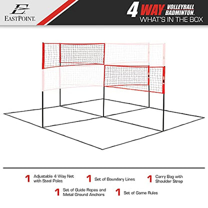 EastPoint Sports 4-Way Volleyball - size: ADJUSTABLE HEIGHT - Adjusts from 61'' to 85''
