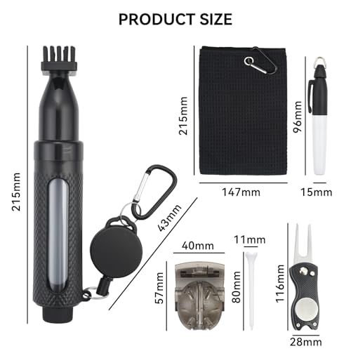 Golf Accessories Kit - Golf Club Cleaner with Golf Brush with Water, Golf Towel, Divot Repair Tool, Golf Tee Holder, Marking Pen & Golf Ball Marker, Golf Gifts for Men and Women