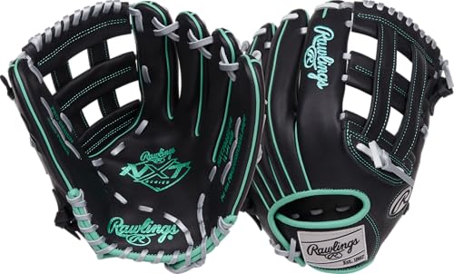 Rawlings | NXT Youth Baseball Glove Series | Countour Youth Fit | Multiple Styles - color: Black / Mint | Pro H Web, size: 12.5" | Outfield