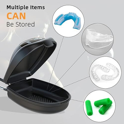 Sports Mouth Guard Case with Carabiner - Protective Storage Container for Football, Basketball, Hockey Mouthguards - Portable Travel Box - Black