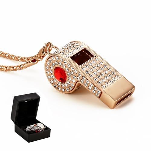 Metal Chain Rhinestone Whistle, Necklace Whistle, Suitable for Coaches, Referees,Lifeguard, Sports Activities (Gold) - color: Red