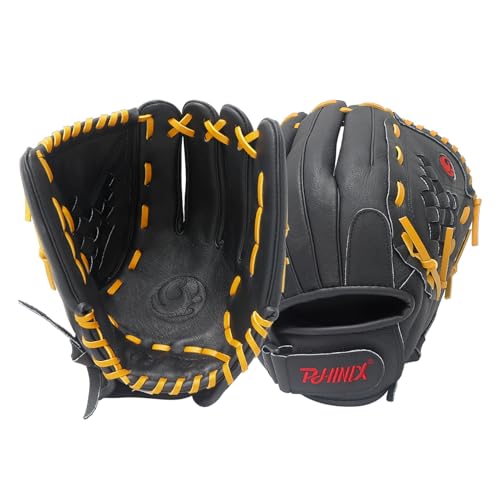 PHINIX 12 1/2 Inch Slowpitch All Pigskin Softball Gloves Multiple Colors - color: Black
