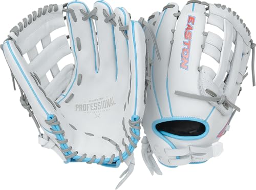 Easton | Professional Collection Fastpitch Softball Glove | Sizes 11.5" - 13" | Multiple Styles - color: White / Columbia Blue / Pink | Pro H Web, size: 13" | Outfield