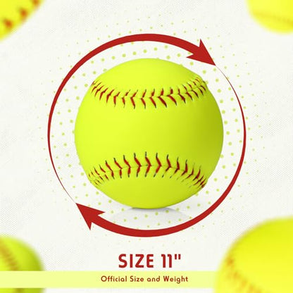 Lewtemi 11" Softballs Official Size and Weight - Yellow Leather Covered Slowpitch and Fastpitch Training Balls for Youth Practice Games and Drills for Teams and Beginners