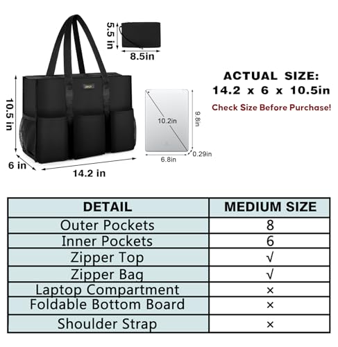 IBFUN Utility Tote Bag with 24 Pockets, Large Teacher Tote for Women with Laptop Compartment, Travel Tote Bag with Zip Top - color: A1-m-black, size: Medium