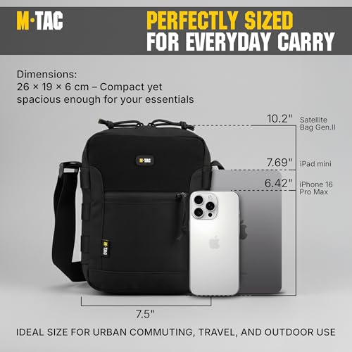 M-Tac Men's Shoulder Sling Bag Canvas Messenger Crossbody Bag for Men and Women Durable Adjustable with Zipper Closure Satellite Tactical Bag Gen.II Black
