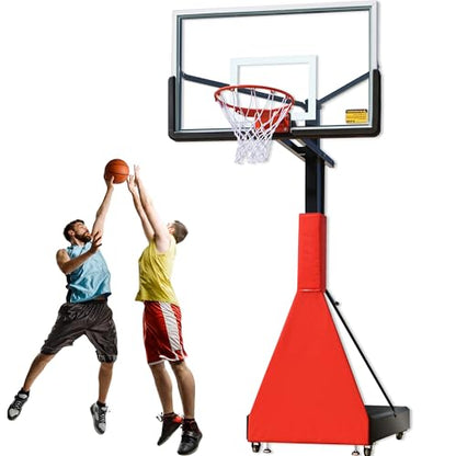 Portable 55” Box Basketball Hoop with Wheels - 6ft-10ft Adjustable Height Mobile Goal System with Locking Casters for Driveway, Backyard & Outdoor Use, Moveable Basketball Hoop Outdoor