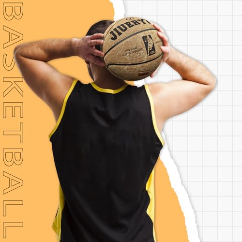 Professional Top-Grain Cowhide Basketball, Indoor Game Leather Ball for Competition & Training - color: Brown