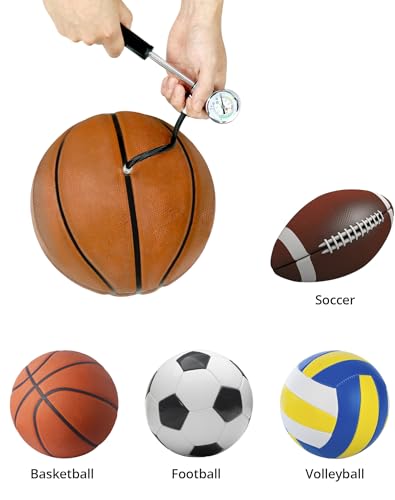QWORK Sports Ball Air Pump with Pressure Gauge, Basketball Pump Volleyball Pump Soccer Ball Powerful Air Pump, Bicycle Tire Pump, Sports Hand Pump, Balloon Pump,Flexible Hose (Black)