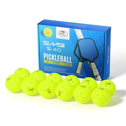 S-40 Outdoor Pickleball Balls - 40 Holes, Approved by The USAPA - Durable PE Material, Seamless Construction, Tournament Grade, 3/12/40/100 Pack - Pickleballs - color: Neon Green, size: 12 Count