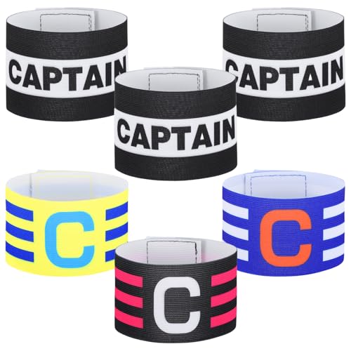 6 Pcs Captain Armbands, Black Soccer Captain Armband Adjustable Leader Armband Team Sport Armbands Football Rugby Basketball Player Band for Adult Youth Soccer Volleyball Team