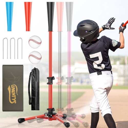 Batting Tee for Baseball/Softball,Baseball Tee for Kids, Batting Tees for Baseball with Carry Bag, Portable Stable Tanner Tee, Baseball Training Equipment Aged 3-12 - color: Red