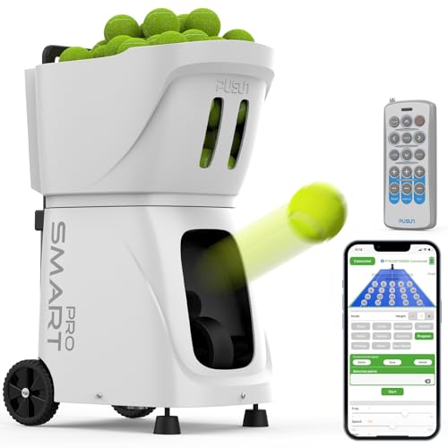 Smart Tennis Ball Machine PT-SMART PRO - 100+ Ball Capacity, Full APP Control, Internal Spin Serve, Ideal for Training & Matches - color: White