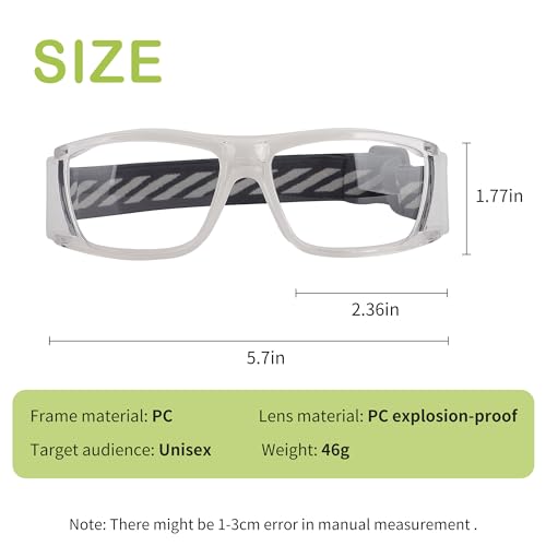 SooGree Sport Glasses for Men Women Basketball Football Sport Goggles Anti Fog Shock Collision Wearable Glasses - color: Transparent Frame White Nose Pads