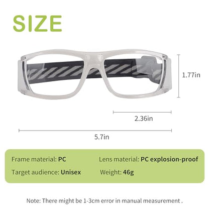 SooGree Sport Glasses for Men Women Basketball Football Sport Goggles Anti Fog Shock Collision Wearable Glasses - color: Transparent Frame White Nose Pads