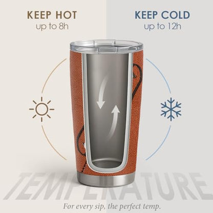 SANDJEST Football Tumbler 20oz Stainless Steel Insulated, Travel Coffee Cup, Sport Tumblers Gifts for Football Lovers, Men Women, Coach, Birthday, Christmas - color: Football