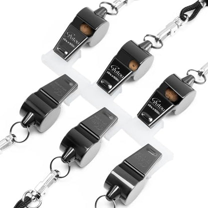 HUTOU Whistle Stainless Steel Coach Sports Whistle with Lanyard, Loud Crisp Sound Whistle Ideal for Coaches, Referees, and Official - color: 6 Packs of Black