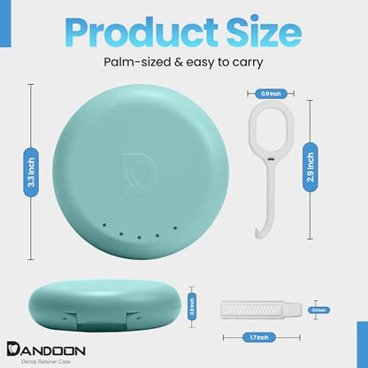 Dandoon Dental Retainer Case – Ventilated with Magnetic Lid and Silicone Pad, Non-Slip Slim Design – Includes Free Aligner Removal Tool & Chewies – Fits Aligners & Mouth Guards (Mint Green-Blue)