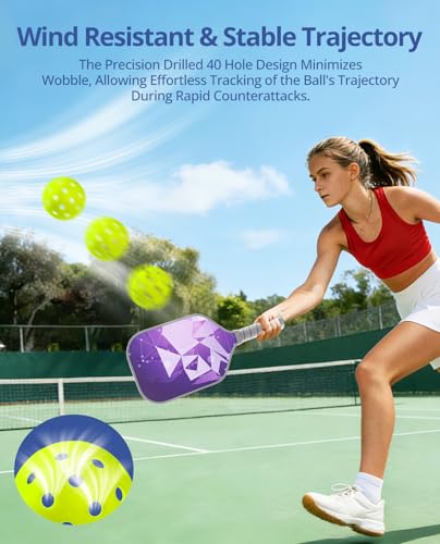 Pickleball Balls 24 Pack - 40-Hole Seamless Roto-Molded Pickleballs for Outdoor and Indoor Use, Durable TPE Material, USAPA Approved, Lightweight 2.9 Inch Diameter