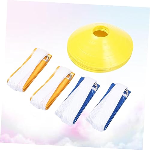 Mikikit 8Pcs Flag Football Training with Belts Includes Blue Yellow Flags and Cone Markers for Youth Rugby Practice and Team Games