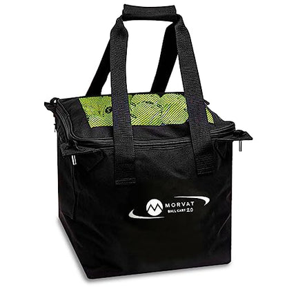 MORVAT Professional Tennis & Pickle Ball Hopper Holds 165 Balls Heavy-Duty Pro Sports Practice Cart, Foldable Portable Compact & Lightweight Zippered Pocket & Racket Holder, Carry Bag + 3 Tennis Balls - style: Hopper Bag