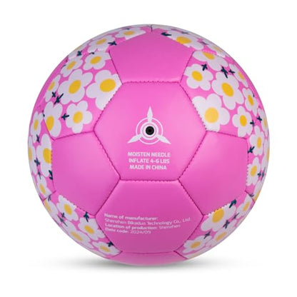 Picador Soccer Ball Size 4 Girls, Pink Flower Kids Soccer Ball for 6-8 8-12 Youth Children Teens Outdoors Sports Training Ball with Pump
