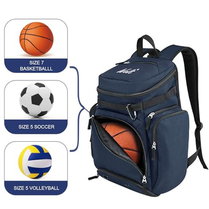 WOLT Basketball Bag Backpack with Separate Ball Compartment and Shoes Pocket, Gym Bags for Men, Large Sports Bag for Basketball, Soccer, Volleyball, Baseball - color: DarkBlue