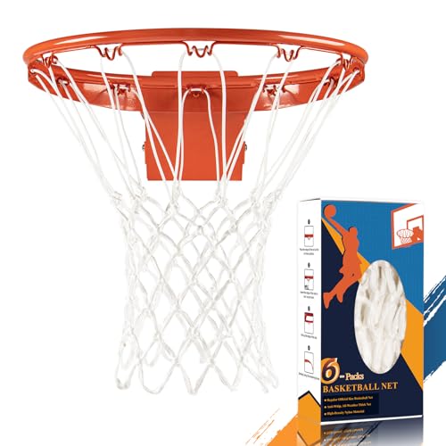 Professional Basketball Net Replacement, Heavy Duty Nylon 12 Loops, All Weather Anti-Whip Basketball Hoop Net Fits Standard Indoor Outdoor Rims, Gift Box Packaging (Net Only) - color: White, size: 6 PCS