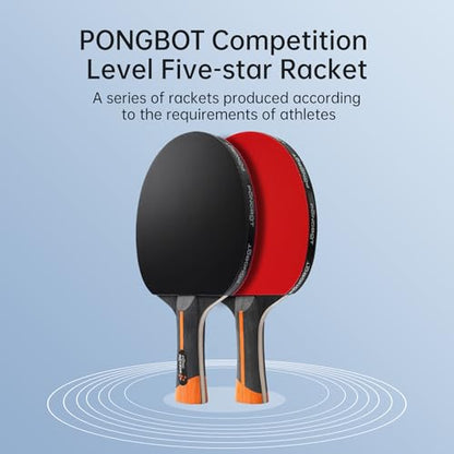PONGBOT Five-Star Ping Pong Paddle, Professional Level Table Tennis Racket with Hard Case, Carbon Fiber, 7-Ply Blade, Premium Rubber, for Competitive Tournaments and Serious Players