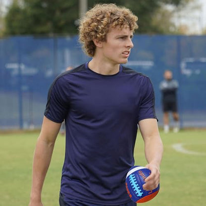 PassCatch Youth Size(Ages 5-14), Train Football Passing & Handling Technique with Rebounding Half Ball, Ideal for Solo Practice Against a wall(with Pump) Blue Orange