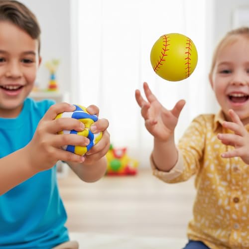 Fun Express 2 1/4" Realistic Volleyball, Softball and Tennis Stress Ball Assortment - 12 Pieces