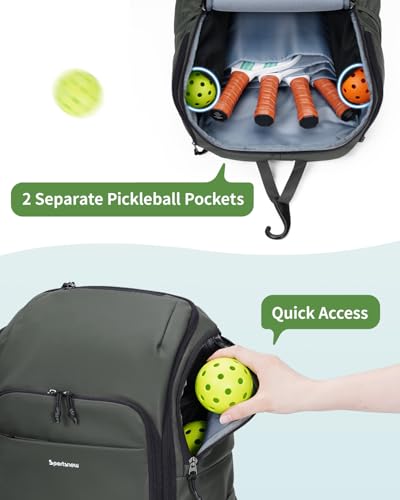 sportsnew Pickleball Bag Large Sports Pickleball Backpack with Shoe Compartment for Men Women, Patent Pending - color: Army Green